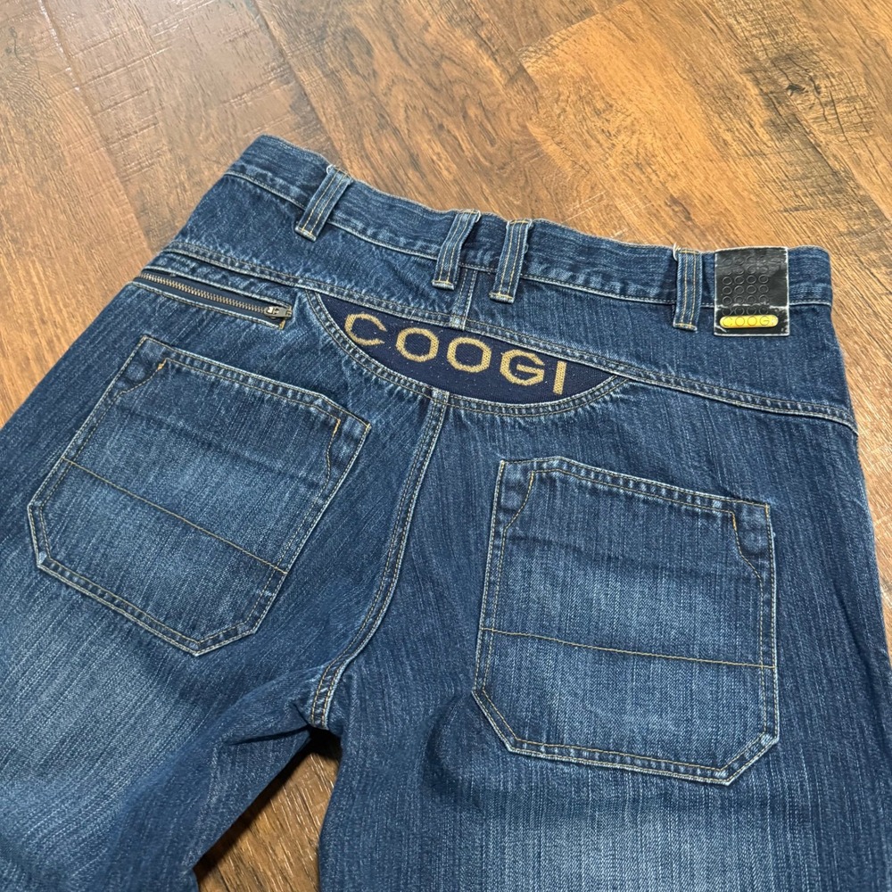 Coogi Mens Carpenter Jeans Dark Wash Relaxed Wide Leg Y2K Embroidered Logo W34